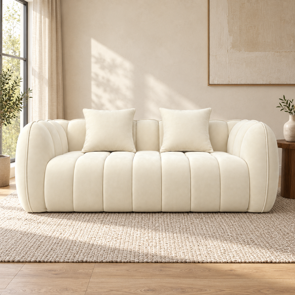 Pumpkin Loveseat — front view in a furnished room