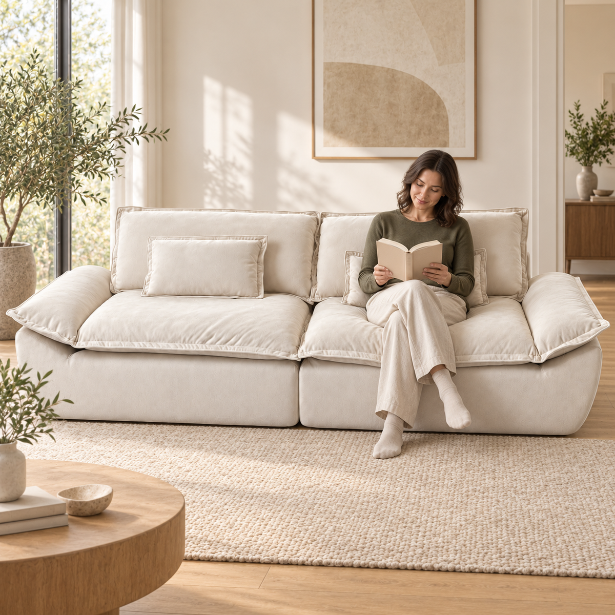 Sailboat Sofa — room scene with a person